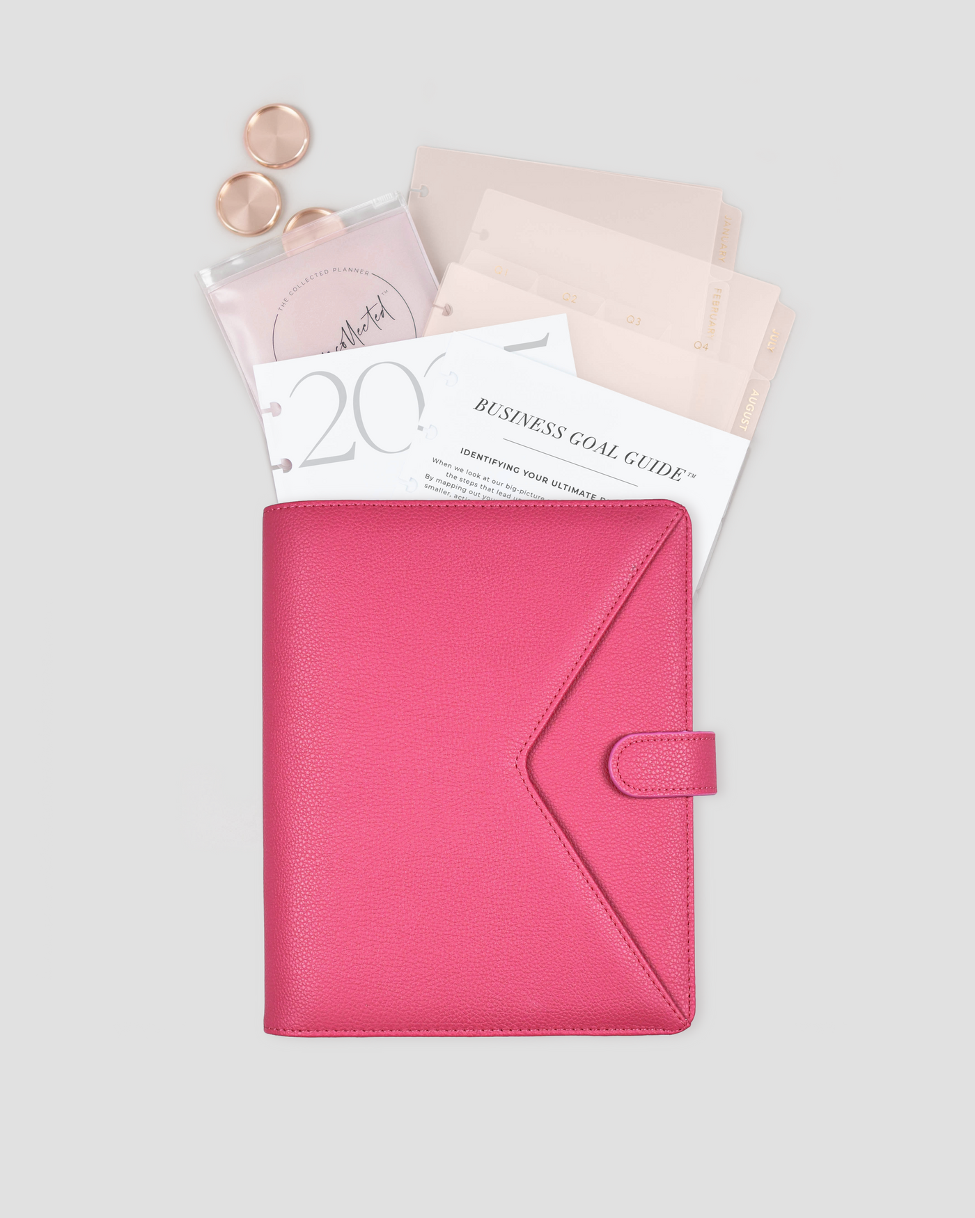 Deluxe Business Bundle – 2025 Annual Business Goal Planner (Raspberry Vegan Leather)