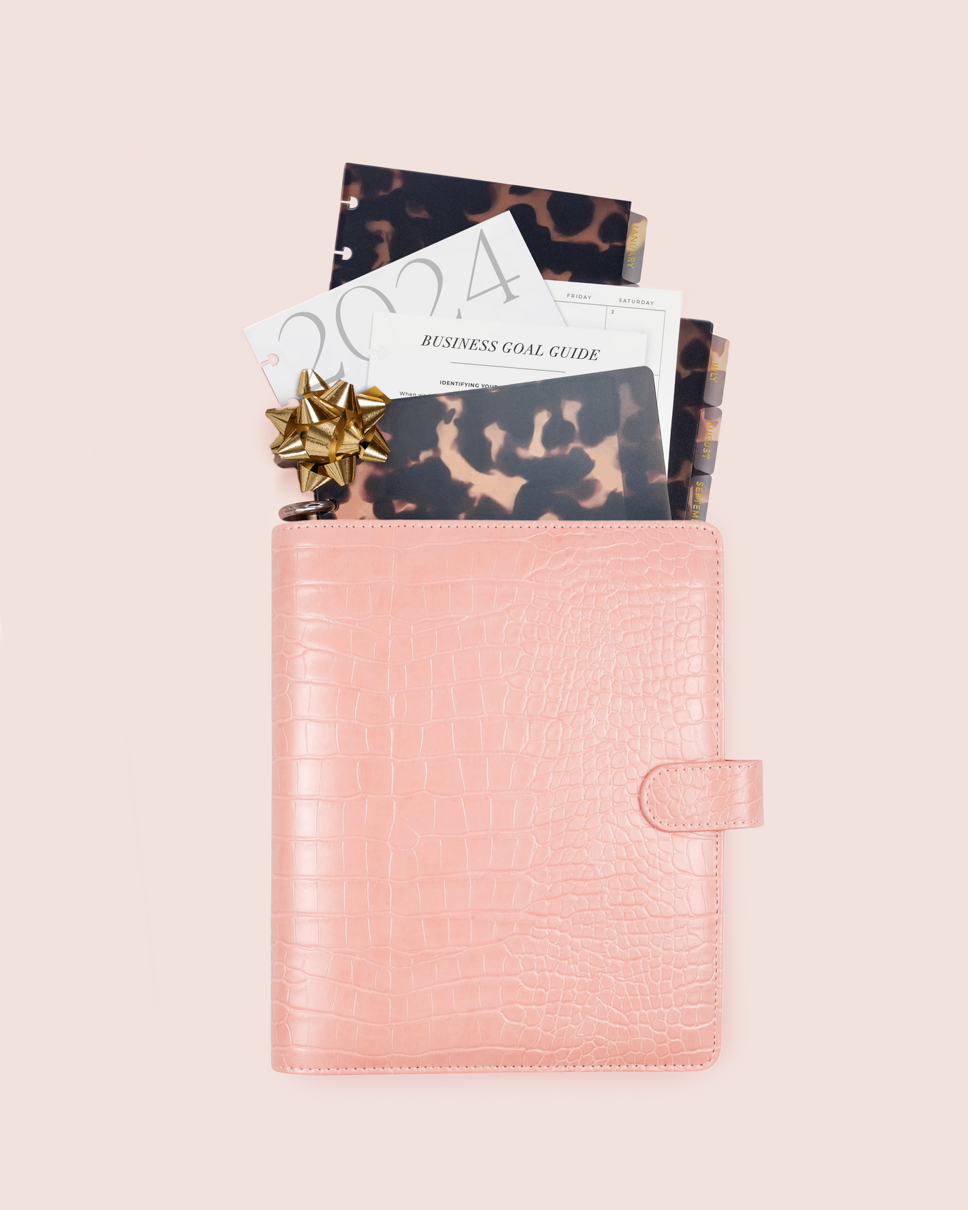 Deluxe Business Bundle in Nude Rosé Faux Croc – 2024 Annual Business Goal Planner