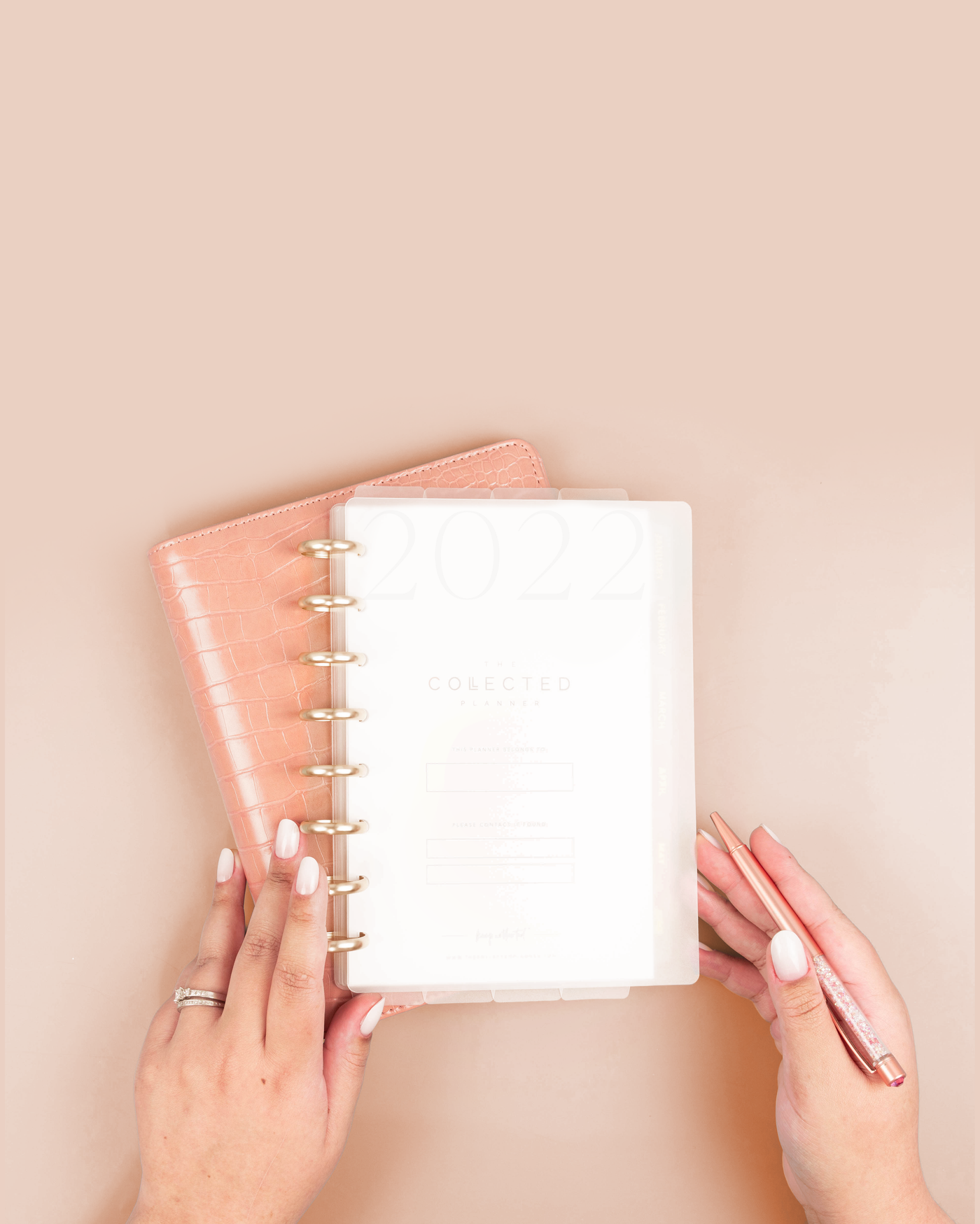 Peach Rosé Faux Croc Folio Planner Cover