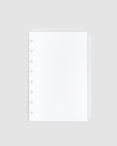 Translucent frosted white divider set with blank tabs for disc planners